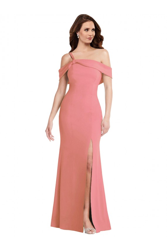 One Shoulder Draped Cuff Maxi Prom Dress with Front Slit UK Clearance