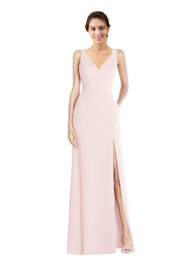 Square Neck Low Back A-Line Prom Dress with Front Slit and Pockets UK Clearance