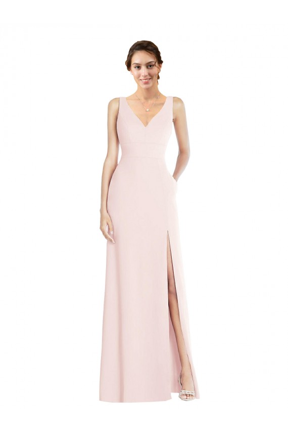 Square Neck Low Back A-Line Prom Dress with Front Slit and Pockets UK Clearance