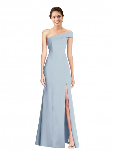 Asymmetrical Off the Shoulder Cuff Trumpet Crepe Prom Dress With Front Slit UK Clearance