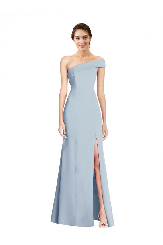 Asymmetrical Off the Shoulder Cuff Trumpet Crepe Prom Dress With Front Slit UK Clearance