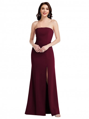 Strapless Crepe Maxi Prom Dress with Front Slit UK Clearance