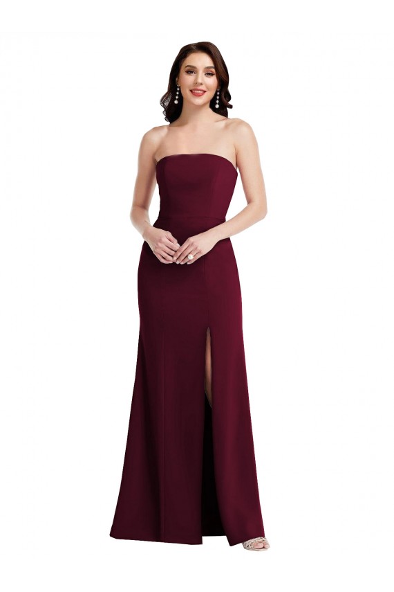 Strapless Crepe Maxi Prom Dress with Front Slit UK Clearance