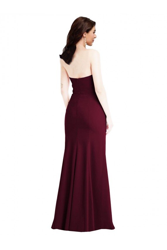 Strapless Crepe Maxi Prom Dress with Front Slit UK Clearance