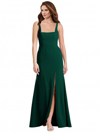 Square Neck Trumpet Maxi Prom Dress with Front Slit UK Clearance