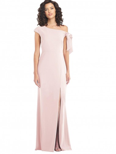 Off the Shoulder Tie Detail Trumpet Crepe Prom Dress with Front Slit UK Clearance