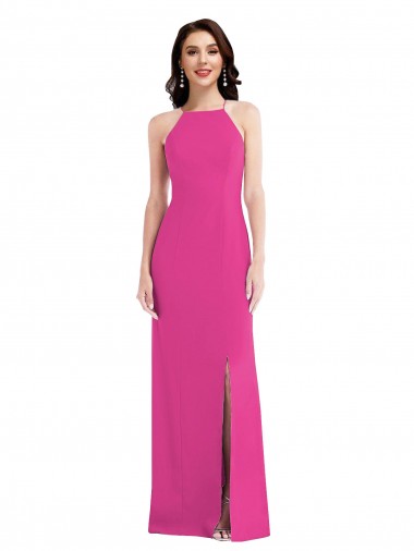 Open Back High Neck Halter Trumpet Crepe Prom Dress UK Clearance