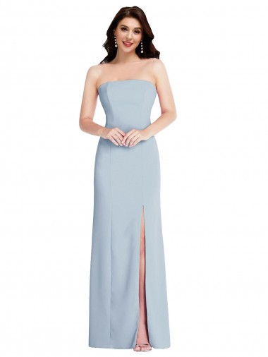 Strapless Scoop Back Maxi Crepe Prom Dress with Front Slit UK Clearance