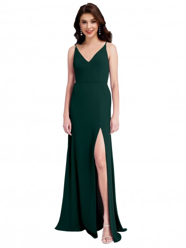 Slim A-Line V-Neck Full Length Crepe Prom Dress with Side Slit UK Clearance