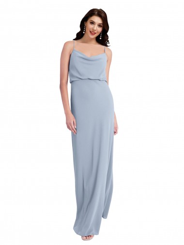 Draped Cowl Neck Long Crepe Prom Dress with Spaghetti Straps UK Clearance