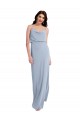 Draped Cowl Neck Long Crepe Prom Dress with Spaghetti Straps UK Clearance