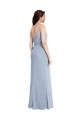 Draped Cowl Neck Long Crepe Prom Dress with Spaghetti Straps UK Clearance