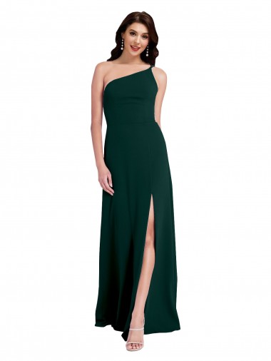 A-Line Slim One Shoulder Crepe Prom Dress with Asymmetrical Straps and Side Slit UK Clearance