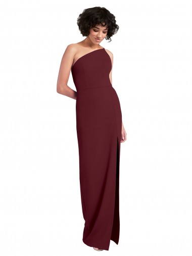 Sleek One Shoulder Long Crepe Prom Dress with Daring Slit UK Clearance