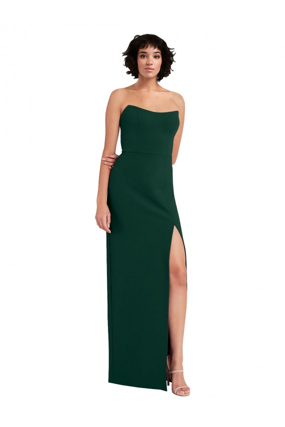 Scooped Strapless Neckline Crepe Prom Dress with Side Slit UK Clearance