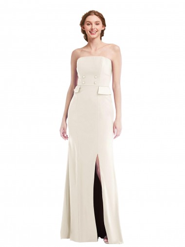 Long Strapless Tuxedo Maxi Prom Dress with Front Slit & Pockets UK Clearance