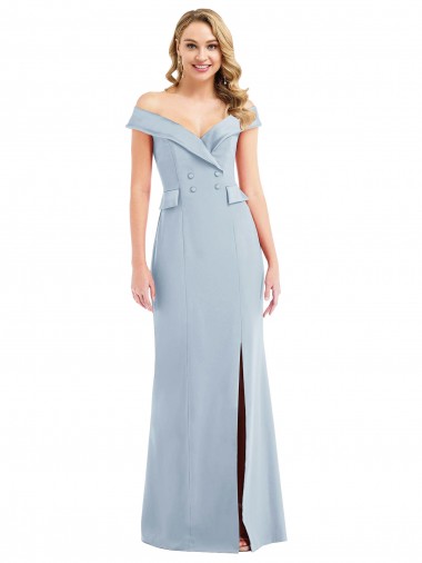 Off the Shoulder Tuxedo Maxi Prom Dress with Front Slit UK Clearance