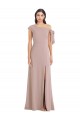 Off the Shoulder Tie Detail Maxi Crepe Prom Dress with Front Slit UK Clearance