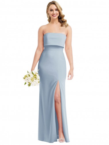 Strapless Overlay Bodice Crepe Maxi Prom Dress with Front Slit UK Clearance