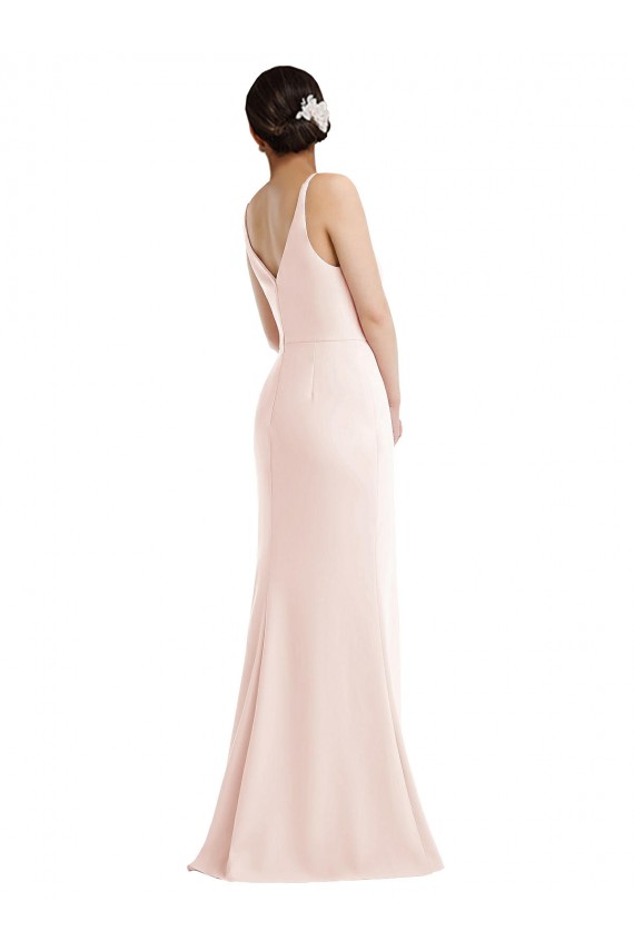 Skinny Strap Deep V-Neck Trumpet Crepe Prom Dress with Front Slit UK Clearance