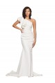 Ruched Long Sweep Train Crepe Prom Dress with Shoulder Ruffles UK Clearance