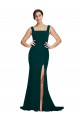 Fitted Square Neck Long Crepe Prom Dress with Train and Side Split UK Clearance