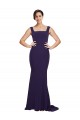 Square Neck Long Sweep Train Crepe Prom Dress with Thick Straps UK Clearance