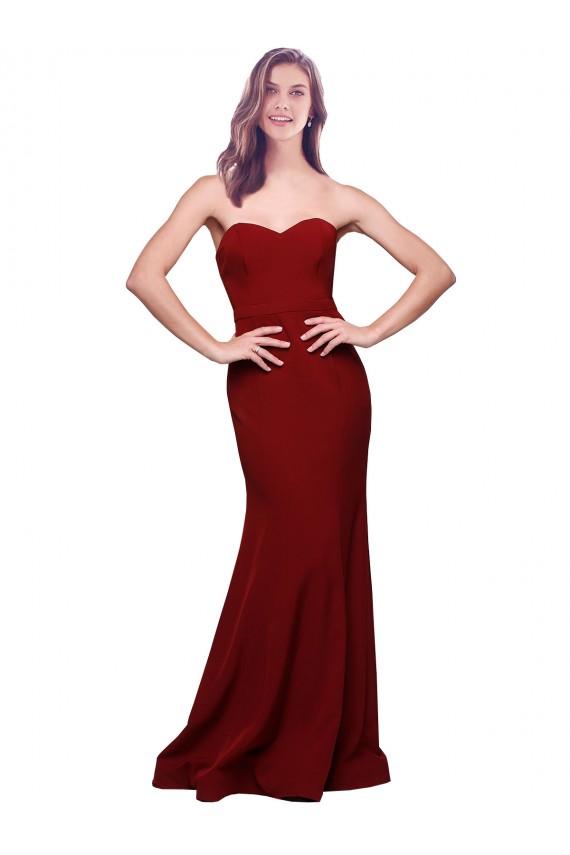 Long Full Length Sweetheart Slim Crepe Prom Dress with Strapless Bodice UK Clearance