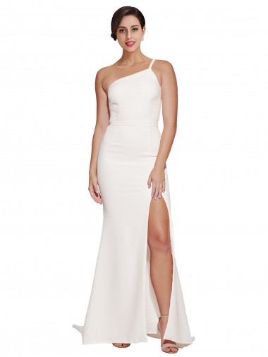 Long Sweep Train Crepe Prom Dress with Side Split and One Strap UK Clearance