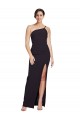 Long Floor Length Crepe Prom Dress with Side Split and One Strap UK Clearance