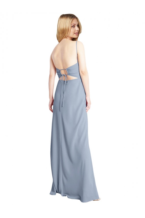 Straight Neckline Crepe Slip Prom Dress with Strappy Back UK Clearance