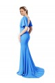 Short Sleeves Long V-Neck Crepe Prom Dress with V-Back UK Clearance