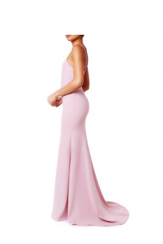 Square Neck Criss Cross Open Back Slim Crepe Prom Dress with Spaghetti Straps UK Clearance