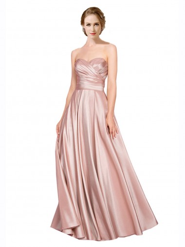 Long Plated Strapless Sweetheat Stretch Satin Prom Dress UK Clearance