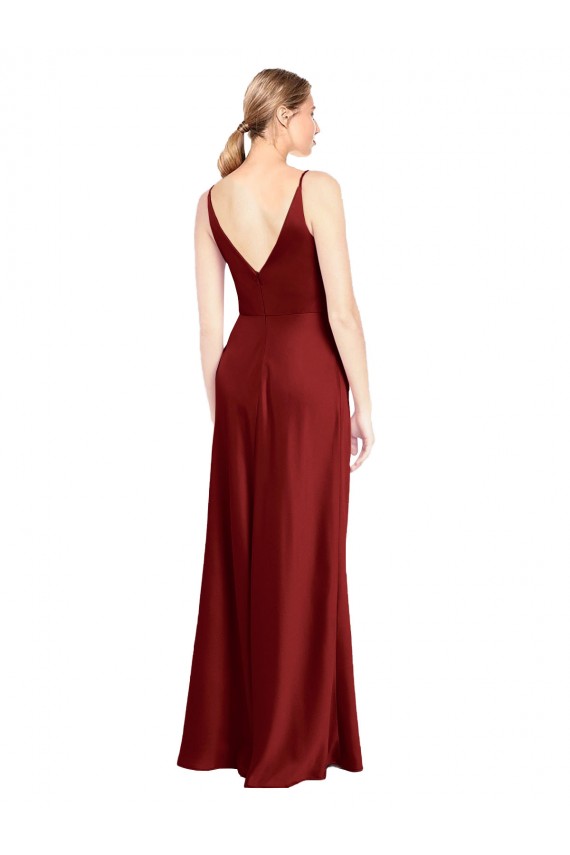 Full Length Long Stretch Satin Slip Prom Dress V-Back UK Clearance