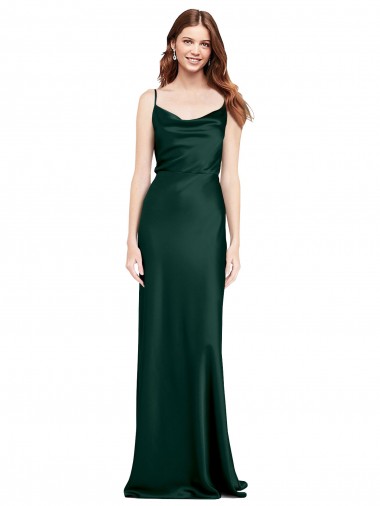 Fitted Cowl Neck Long Stretch Satin Slip Prom Dress with V-Back UK Clearance