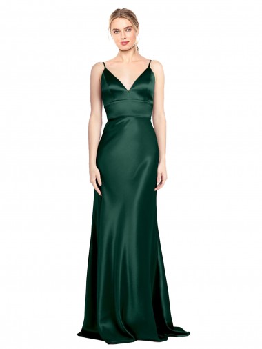 High V-Neck Long Full Length Sheath Stretch Satin Prom Dress UK Clearance