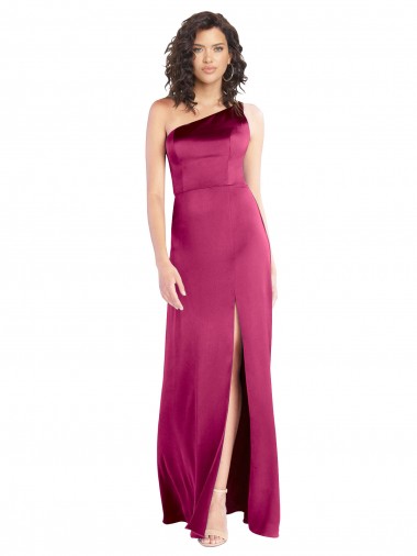 Sleek One Shoulder A-Line Long Stretch Satin Prom Dress with Spaghetti Straps Back UK Clearance