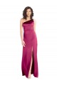 Sleek One Shoulder A-Line Long Stretch Satin Prom Dress with Spaghetti Straps Back UK Clearance