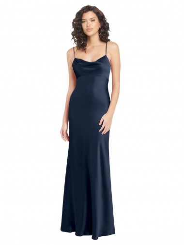 Cowl Neck Long Empire Waist Stretch Satin Prom Dress with Open Back UK Clearance