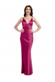 V-Neck Spaghetti Straps Slim Stretch Satin Prom Dress with Low Scoop Back UK Clearance