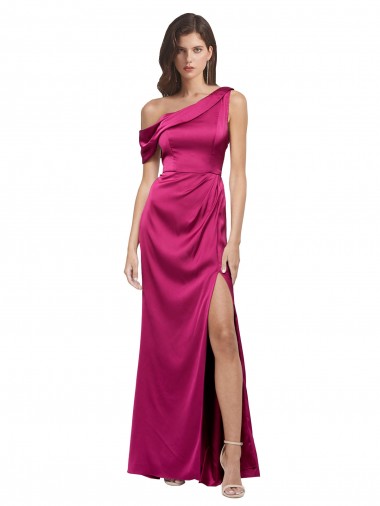 Off the Shoulder Short Sleeves Stretch Satin Prom Dress with Side Slit UK Clearance