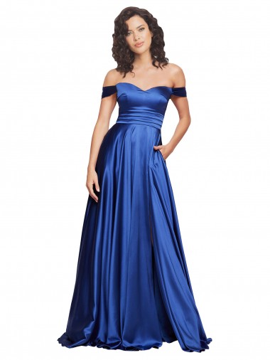 Ball Gown Off the Shoulder Sweetheart Stretch Satin Prom Dress UK Clearance