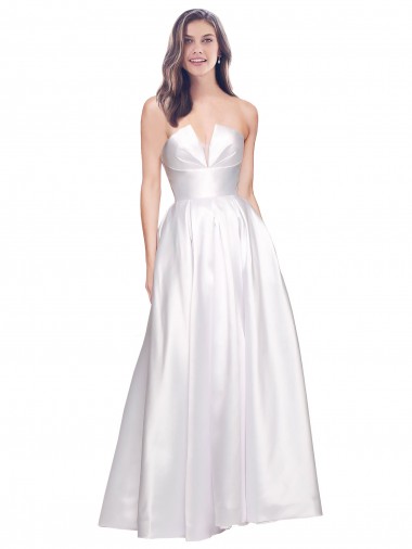 Full Length Strapless V-Cutout Stretch Satin Prom Dress UK Clearance