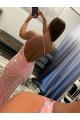 Open Back One Shoulder Sleeveless Long Sweep Train Velvet Sequin Prom Dress UK Clearance