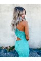 Mermaid One Shoulder Sleeveless Long Sweep Train Velvet Sequin Prom Dress UK Clearance