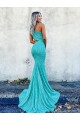 Mermaid One Shoulder Sleeveless Long Sweep Train Velvet Sequin Prom Dress UK Clearance