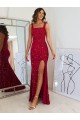 Square Neck Sleeveless Long Velvet Sequin Prom Dress with Slit UK Clearance