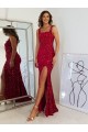 Square Neck Sleeveless Long Velvet Sequin Prom Dress with Slit UK Clearance