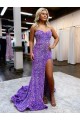 A-Line Sweetheart Sleeveless Long Velvet Sequin Prom Dress with Slit UK Clearance